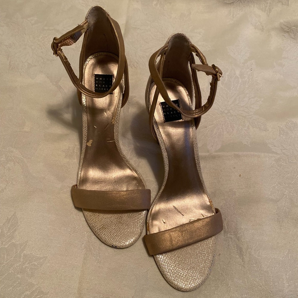 White House Black Market Tan Ankle Strap Heels
